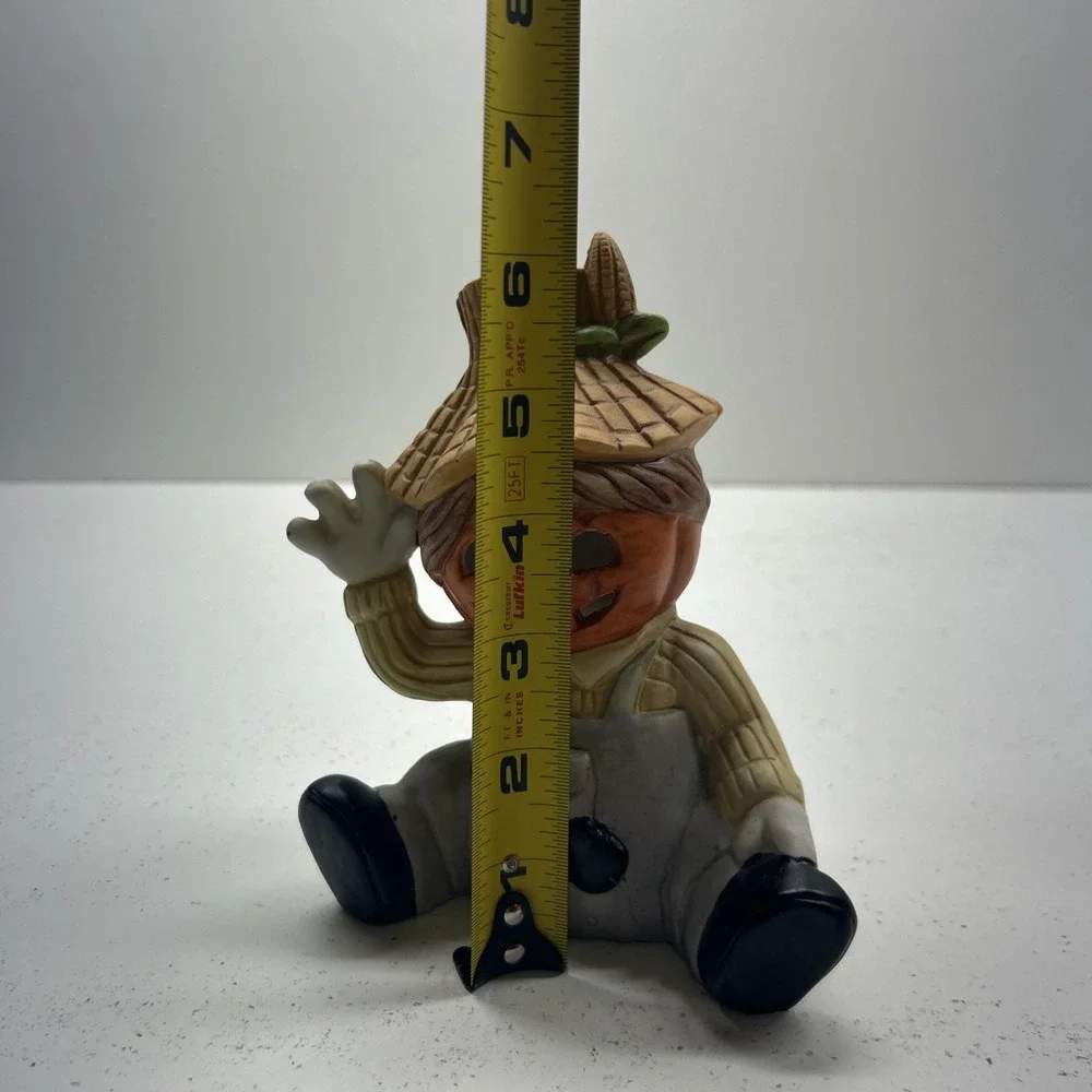 Vintage Lot Of 2 Pumpkin Head Scarecrow Candle‎ Holder Figurine Halloween Decor